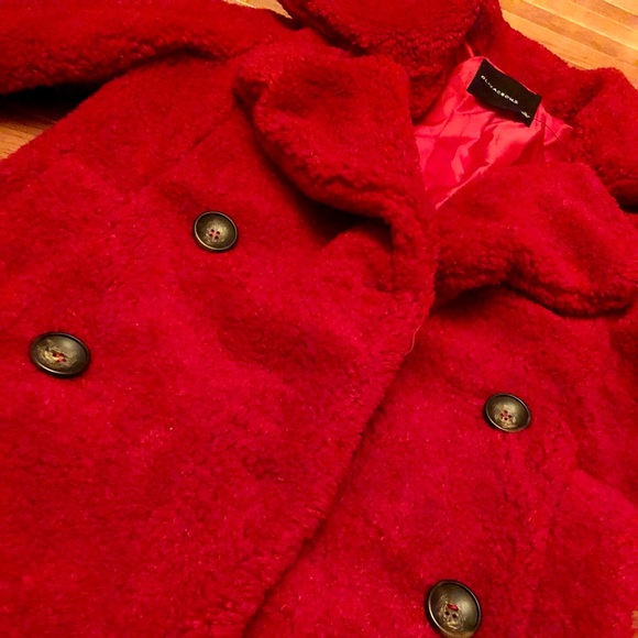 New Teddy shearling faux fur jacket coat in red size S - Picture 4 of 10